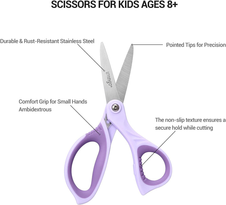 6” Kids Scissors for School - Pointed Tip Student Scissors for Children Comfortable Grip Craft Cutting Paper, Ages 8-11