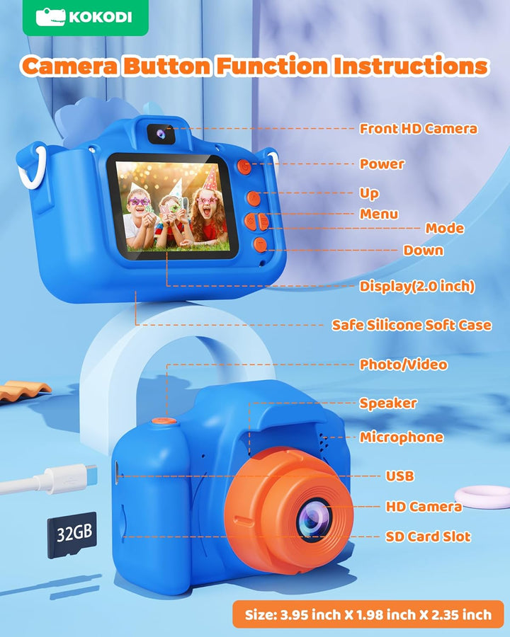 Kids Camera Toy Digital Camera for Kids, Dinosaurs Birthday Gifts for Boys Age 3-12, 1080P HD Video Camera for Toddler, Children Toys for 3 4 5 6 7 8 9 Year Old Boys with 32GB SD Card