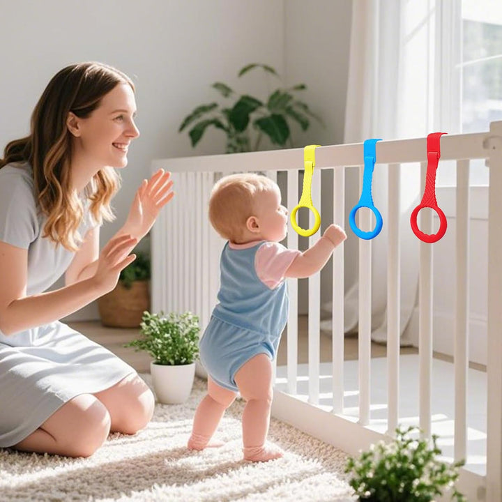 5PCS Baby Pull up Rings - Premium Pull up Handles Standing Walker Tool - Plastic Walking Exercises Assistant Rings for Infants Babies Toddler - Ergonomic Handles - 5 Colors