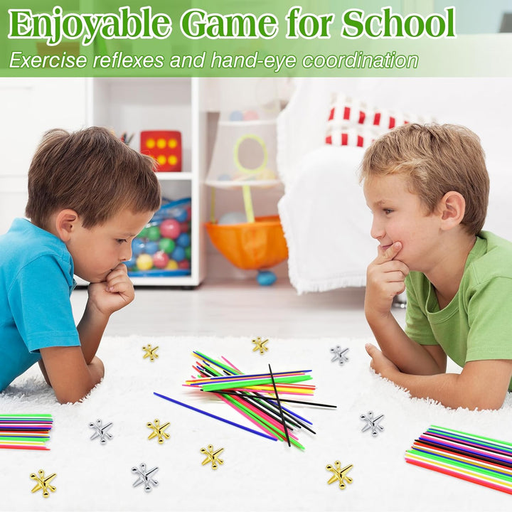 3 Sets Jacks Game and Pick up Sticks, 180 Pcs Sticks and 30 Pcs Metal Jax with 3 Pcs Red Rubber Balls, Classic Pick up Sticks Game for Kids Adults Family