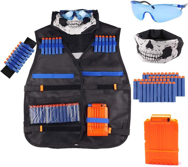 Tactical Vest Kit for Nerf Guns N-Strike Elite Series with Refill Darts,Reload Clips, Facetube Mask, Hand Wrist Bands and Protective Glasses,Nerf Vest Toys for Boys & Girls