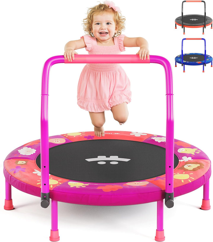 ® 36" Mini Foldable Toddler Trampoline for Kids with Height-Adjustable Handle, Noise-Free Kids Trampoline Indoor with Super Safety Pad & Durable Steel Frame, Indoor/Outdoor