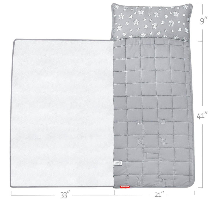 Toddler Nap Mat with Fleece Minky Blanket, Lightweight, Soft Perfect for Kids Preschool, Daycare, Travel Sleeping Bag Boys and Girls, 21" X 50" Fit Standard Cot