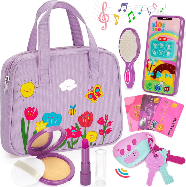 Play Purse Toy for Girls 1 2 3 Years Old, Toddler Purse Girl Toys with Pretend Makeup Kit, Pretend Princess Play Toys for Little Girls, Birthday for Toddler Girls Age 2-3
