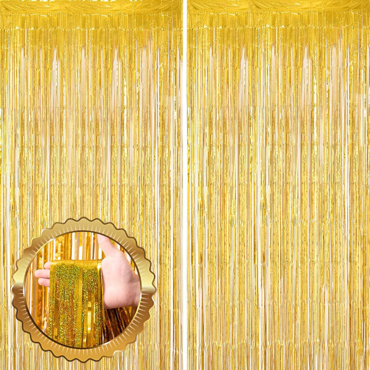 2 Pack Laser Pink Tinsel Foil Fringe Curtains, Mothers Day Pink Decorations, Metallic Tinsel Party Streamers Backdrop for Birthday Bachelorette Graduation Wedding Party Decorations