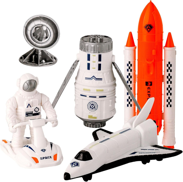 Space Explorer Toy Kit, Space Toys Set with Astronaut Figure, Double Satellite, Pointy Rockets and Launch Towers, Space Scooter, Astronaut Exploration Gift for Exploring Boys and Girls