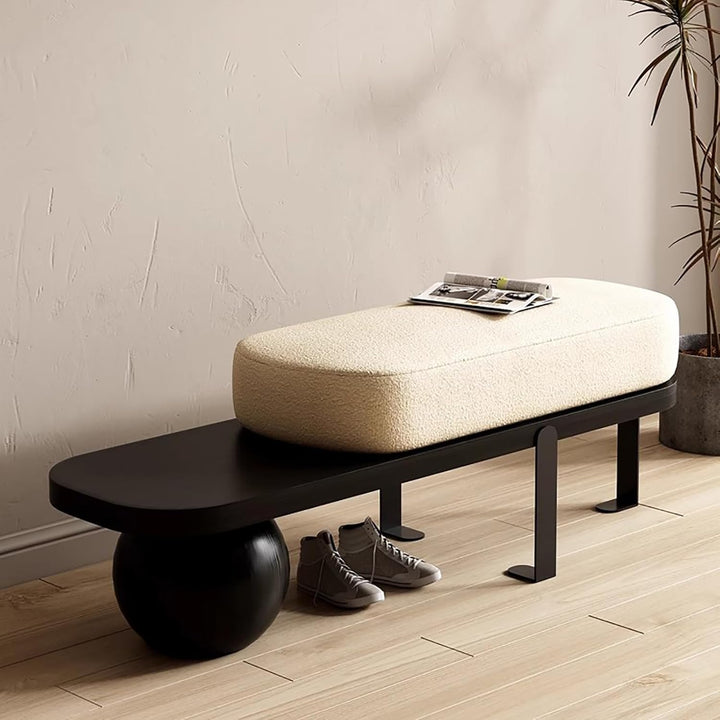 Wooden Boucle Bench with Abstract Metal Leg, Modern Entryway Bench, Upholstered End of Bed Bench,Shoe Changing Bench for Entryway Livingroom Bedroom (Walnut, 140Cm/55.1")