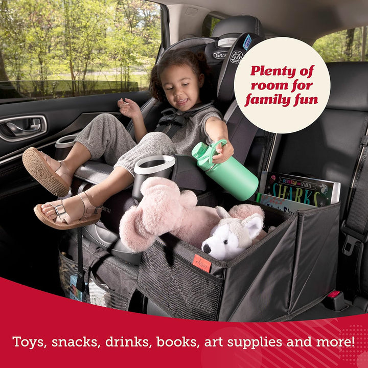 Backseat Car Organizer for Front & Rear Seats - Black Oxford - 9 Compartments & Cup Holders for Travel & Road Trip Essentials for Kids - Fits Cars, Trucks & Vans