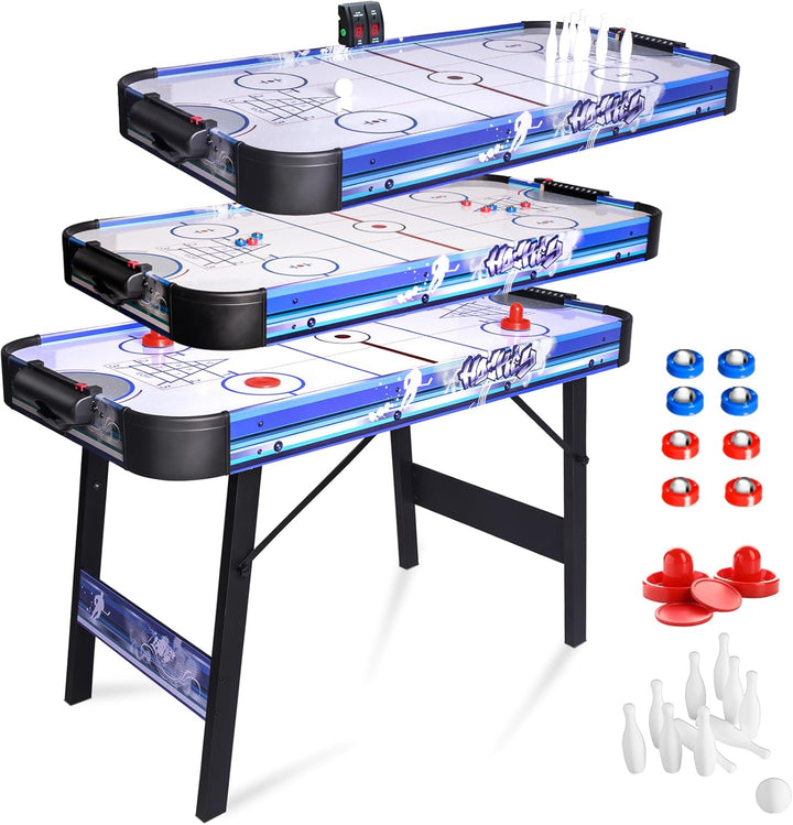 54" Upgrade Multi Game Table,5 in 1 Folding Portabel Games with Accessories,Ping Pong,Pool Billiard,Shuffleboard,Bowling,Hockey Combo Game Set for Indoor and Outdoor Family Game Table
