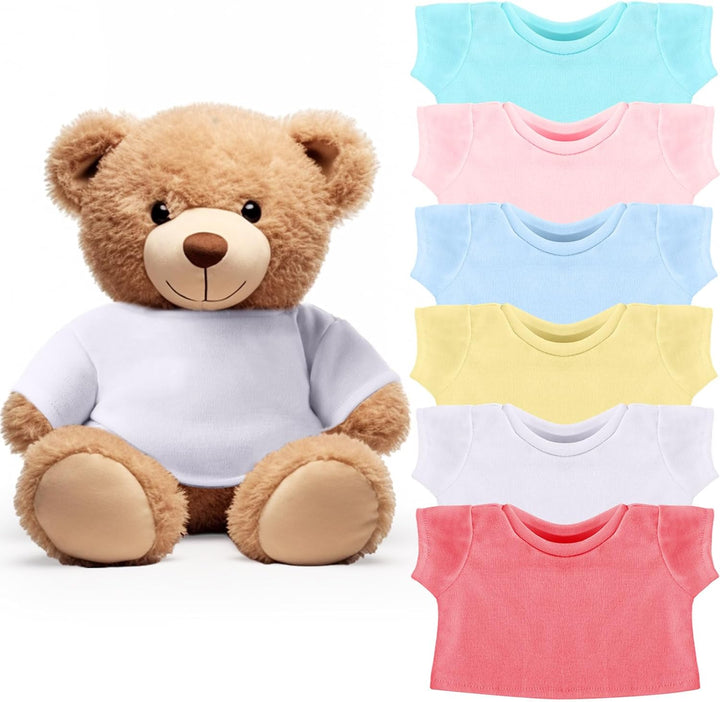 6 Pcs Bear Clothes Basic Tee Shirt Classic Stuffed T Shirt Plush Crew Neck for Stuffed Bears Doll with 14 - 18 Inch, Bear Not Included(White)
