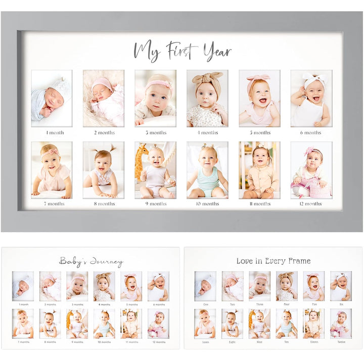 My First Year Photo Frame,12 Months Baby Picture Frame for Newborn Girl,Boy-Baby Shower Gifts Keepsakes,Monthly Baby'S One Year Birthday Milestone,1St Nursery Photo Collage Display Board(Alpine White)