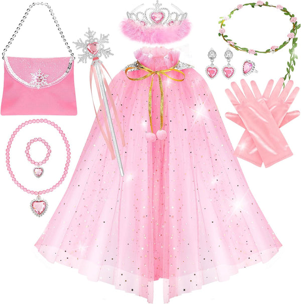 Princess Cape Set,12Pcs Princess Dress up Clothes for Little Girl, Princess Dresses for Girl 3-8 Years Birthday Gift