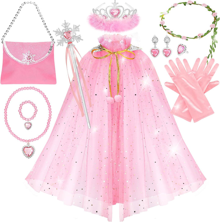 Princess Cape Set,12Pcs Princess Dress up Clothes for Little Girl, Princess Dresses for Girl 3-8 Years Birthday Gift