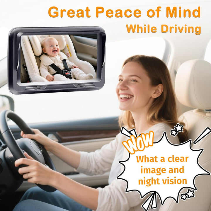 Baby Car Camera HD 1080P - Rear-Facing Infant Monitor with Night Vision Car Camera for Baby 150° Wide-Angle Lens Anti-Glare Screen Easy Install 360° Adjustable Display