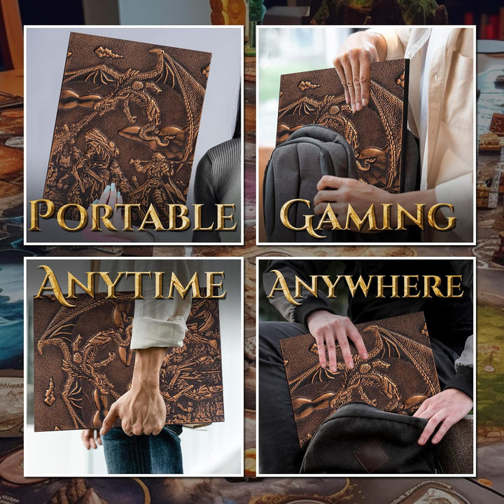 DM Screen for DND with 4 Wider Panels - Stunning Panoramic Battle Scene & Clear Game Master GM Pockets - 3D Embossed Faux Leather Dungeon Master Screen for D&D, RPG (Fits US Letter 8.5 X 11)