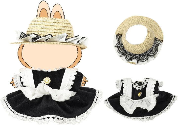 Clothes for Labubu 17Cm Dolls(No Doll) Dolls Outfit for Labubu with Accessories Suit Cute for Lububu Stylish Dress up Set for LA BUBU Patterned Skirt