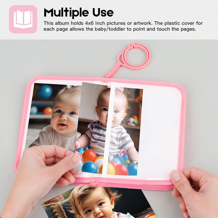 Baby Photo Book Holds 21 4X6 Photos, My First Photo Album for Baby or Toddler, "Love" Baby Photo Book Soft No Hard Edges, Cute Book Gift for Baby Shower Newborns Family Photos (Pink)