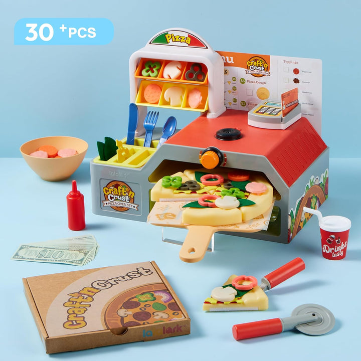 Play Kitchen Food Toy - Pretend and Play Toddler Toys - 78 PCS Pizza Oven with Pretend Smoke, Light & Sound and Color-Changing Toppings - Birthday Gift for Boys Girls