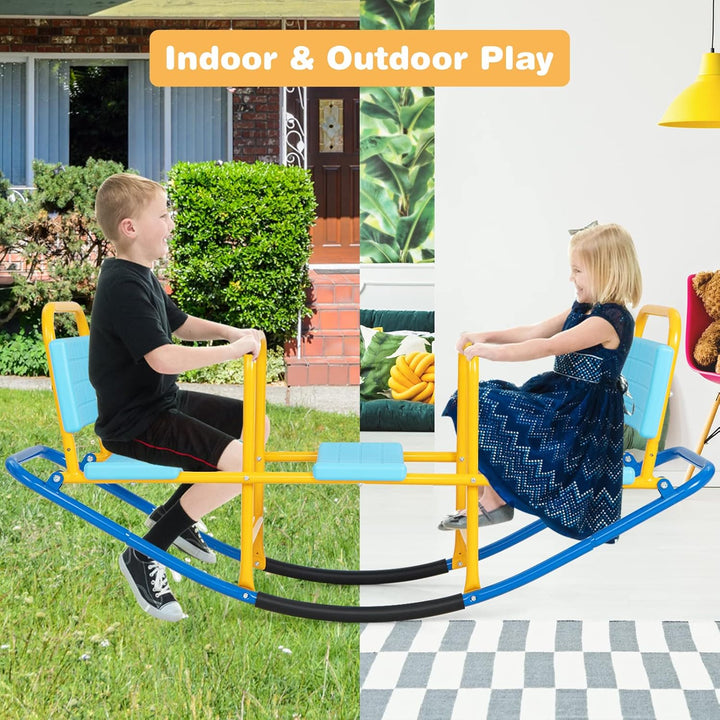 Kids Seesaw Teeter Totter, 3-Person Heavy Duty Metal Playground Equipment for Backyard, Indoor Outdoor Rocking Fun for Toddlers Boys Girls Age 3-8, Teeter Totter for Kids Outdoor(Blue)