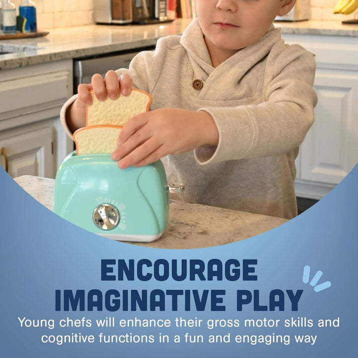 Constructive Playthings Kids Play Toaster with Bread for Imaginative Play, Kitchen Appliances Learning Toy for Children Ages 3+