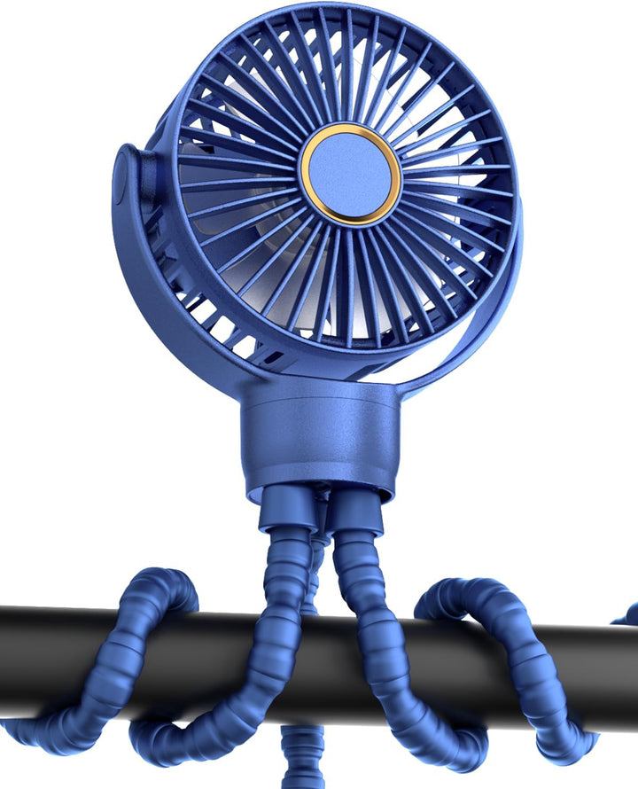 Portable Stroller Mini Fan, Small Rechargeable Personal Fan, Baby Travel Essentials for Wagon, Car Seat, Treadmill, Battery Powered Biking Gear Accessories, 360° Rotation, 3-Speed, Display, Black