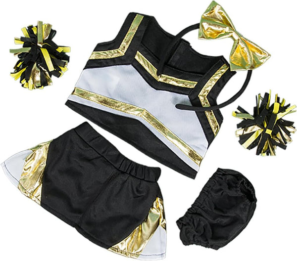 Metallic Gold & Black Cheerleader Teddy Bear Clothes Fits Most 14"-18" Build-A-Bear & Make Your Own Stuffed Animals
