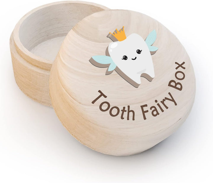 Tooth Fairy Box for Girls, Cute Carved Wooden Box with 3D Tooth, Stores Lost Teeth for Kids, Souvenir Dropped Tooth Keepsake Storage Box Gift for Little Girl（P-Wings-T）