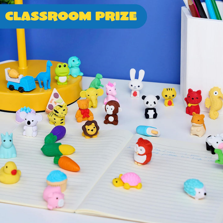 36Pcs Animal Erasers for Kids, Cute Pencils Erasers Bulk, Desk Pets Puzzle for Classroom Rewards Back to School Supplies Party Favors Treasure Box Toys Gifts