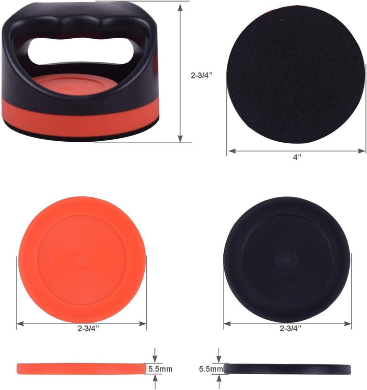 Plastic Air Hockey Strikers/Pushers, 2 PCS 4" Plastic Air Hockey Pushers and 4 PCS 2.75" Pucks Replacement for Game Tables Goalies Equipment Accessories