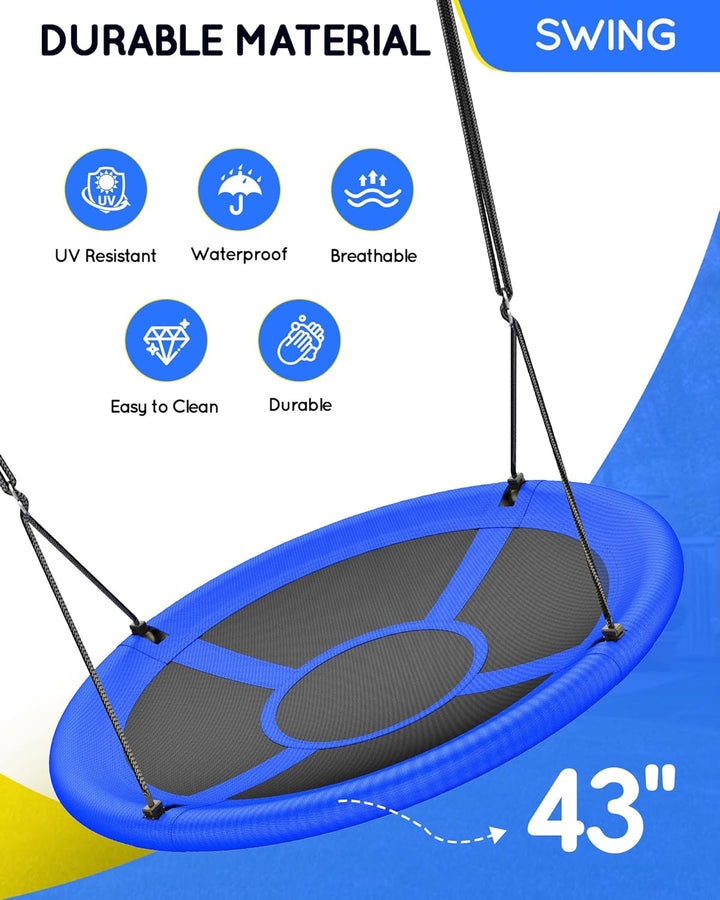 43" Saucer Tree Swing for Kids Adult, 700Lbs Weight Capacity, Waterproof Flying Saucer Swing with Adjustable Hanging Straps, Swing Seats for Backyard Outdoor Indoor Playground, Blue