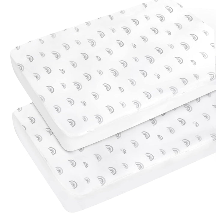 Pack and Play Sheets Boy Girl, 2 Pack Portable Playard Sheet Fits for Graco Pack N Play, Snug Fit Breathable Soft Fitted Playpen Sheet, Mini Crib Sheets, Grey & Navy