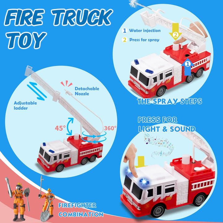 4 in 1 Toy Vehicle Playsets,Including Police Car,Fire Truck,Ambulance ,Toy Helicopter,2Fireman 1Policeman,Andk9 Dog, Friction Powered Vehicles with Light and Sound,Best Toddler Gifts