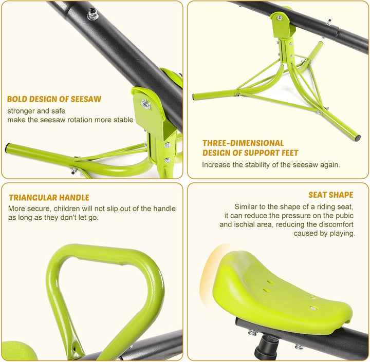 Teeter Totter Seesaw for Kids Outdoor for Ages 4-8 Toddler Seesaw Sit and Spin Teeter Totter outside Outdoor Toys Swiveling 360 Degrees Rotating for Children Age 3 4 5 6 7 8 (Light Green)