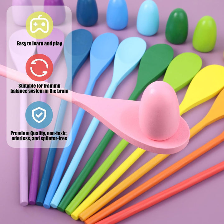 24PCS Egg Spoon Race Game Set, Relay Race Games Wooden Egg Balance Game for Outdoor Lawn Games