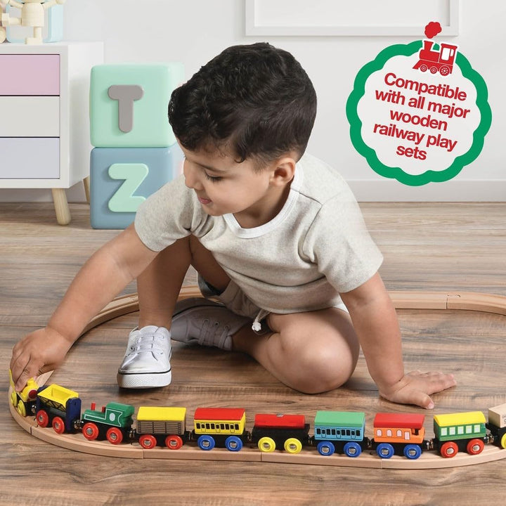 Wooden Train Set 12 PCS - Train Toys Magnetic Set Includes 3 Engines - Toy Train Sets for Kids Toddler Boys and Girls - Compatible with All Major Brands - Original - by