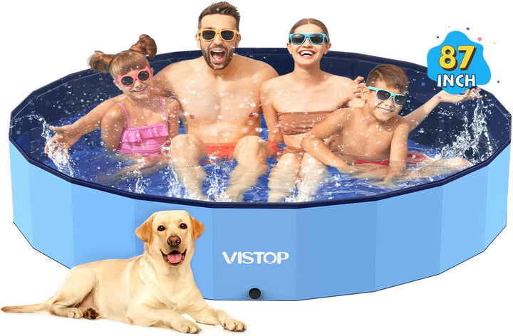 Medium Foldable Dog Pool, Hard Plastic Shell Portable Swimming Pool for Dogs Cats and Kids Pet Puppy Bathing Tub Collapsible Kiddie Pool (37 Inch.D X 7.8Inch.H, Blue)