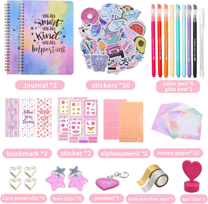 DIY Journal Kit for Girls - Great Gift for Teen Girls Ages 8-12, Cute Journaling Art Crafts Kit, Scrapbook & Diary Supplies Set, Birthday Easter Ideas Gifts for 8 9 10 11 12 13 14 Year Old Girl