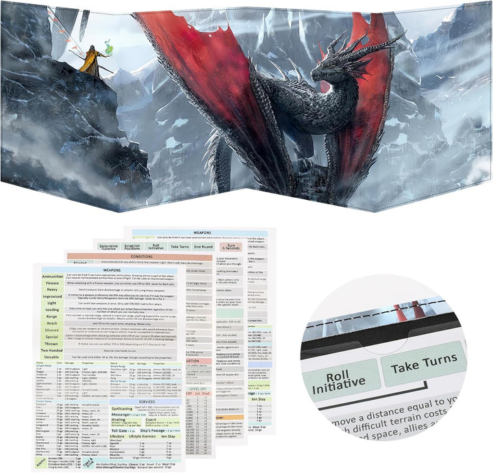 DND DM Screen, Dungeons and Dragons Master Screen Leather,4 Wet-Erase Function Pockets,Dnd Game Accessories for Trpg,With 4 Panels Master Screen Inserts (Screen A)