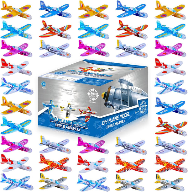 100 Pcs Foam Gliders Planes Toys, Paper Airplane, Assorted Colors, Easy Assembly, Perfect for Party Favors & Classroom Prizes, Outdoor Flying Toys for Kids Boys and Girls