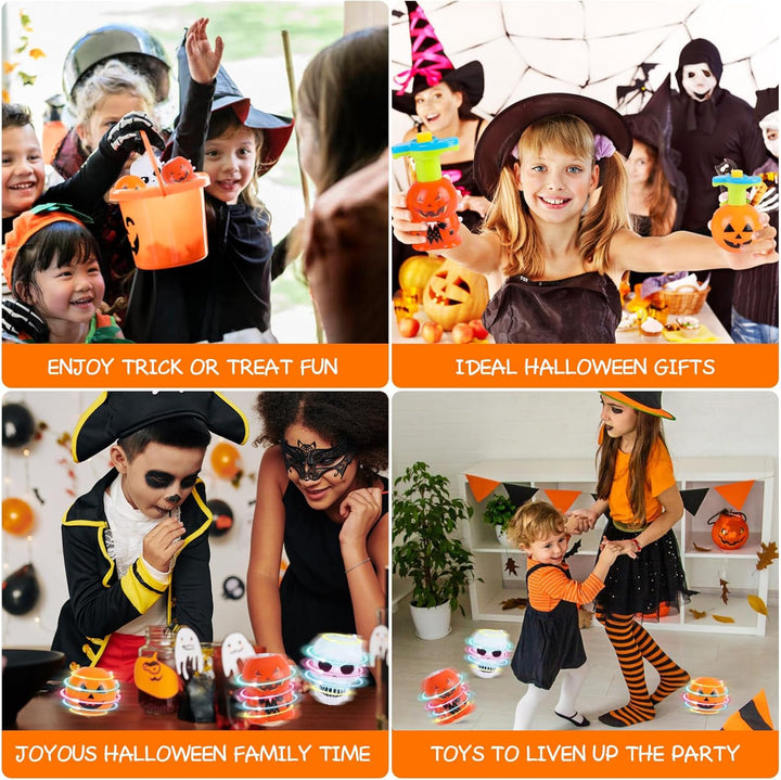Halloween Basket Stuffers for Kids, 3PCS LED Pumpkin Skull Light up Spinning Tops Halloween Spinning Toys Gifts for Halloween Party Favors Goodie Bag Fillers Classroom Rewards