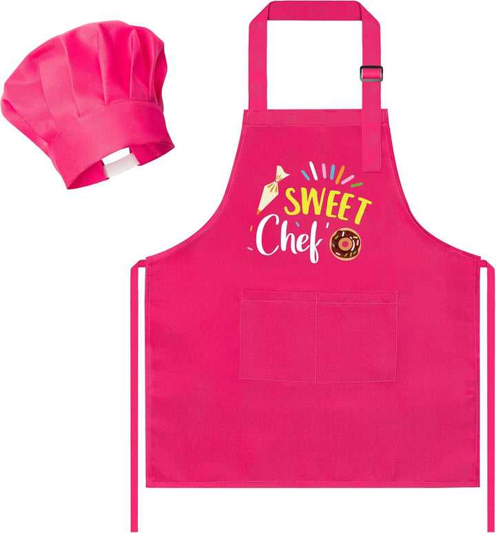 2 Pcs Kid Apron and Chef Hat Set, Adjustable Children Blue Kitchen Apron Cooking Baking Painting and Training Kits Dress up Role Play Chef Toy Kid Funny Cooking Gift New Year