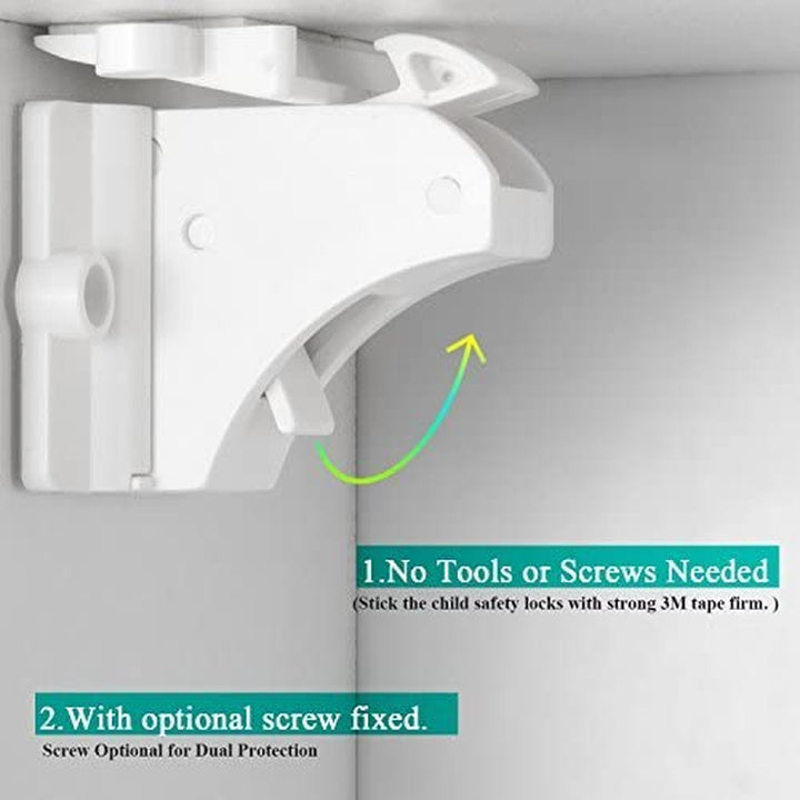 20 Pack Magnetic Cabinet Locks Baby Proofing -  Children Proof Cupboard Drawers Latches - Adhesive Easy Installation