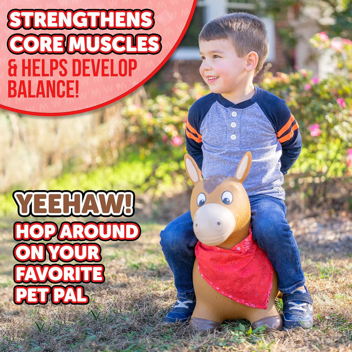 Bouncy Animal Hopper - Inflatable Hopping Animals, Indoors and Outdoors Fun, Pump Included, Riding Toys for Boys and Girls Ages 2 Years and Up, Brown Horse