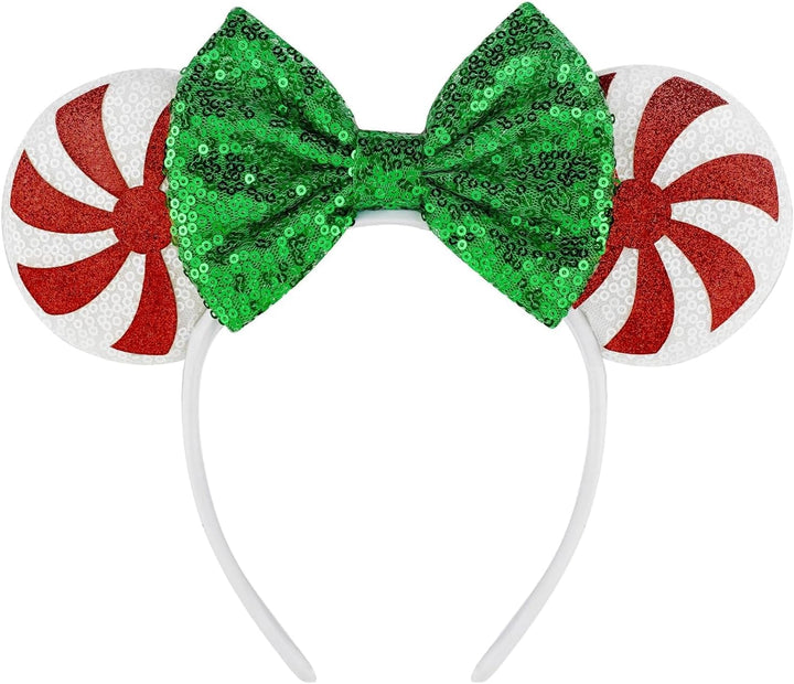 Mouse Ears, Sequin Mouse Ears Headband for Girls Women Halloween Birthday Party (Orange Bow)