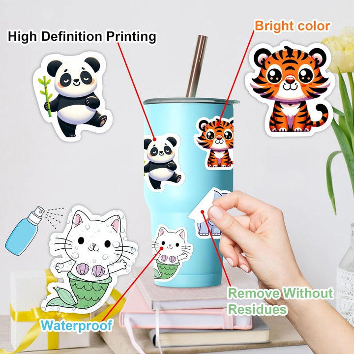 100 PCS Water Bottle Stickers for Kids,Waterproof Vinyl Animal Stickers for Kids,Skateboard,Laptop Stickers for Girls Boys Classroom Prizes