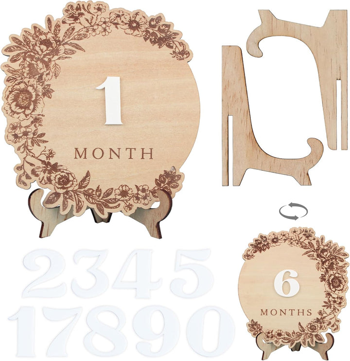 Wooden 3D Baby Monthly Milestone Cards Monthly Milestone Discs Newborn Photography Props Baby Announcement Sign Baby (BBL1)