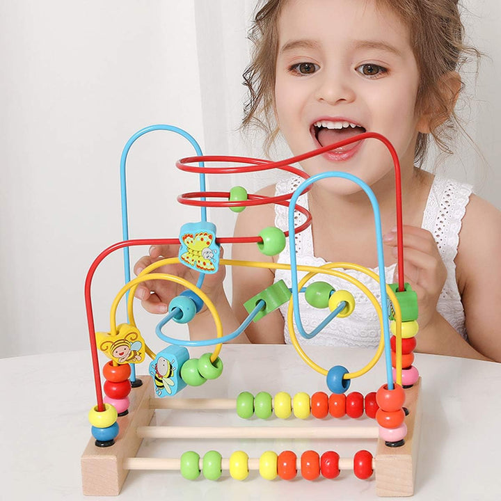 Bead Maze Toy for 1 2 3 Year Old Kids, Wooden Colorful Roller Coaster Circle Toys, Early Educational Toys for Toddlers, First Birthday Gifts for Boys Girls