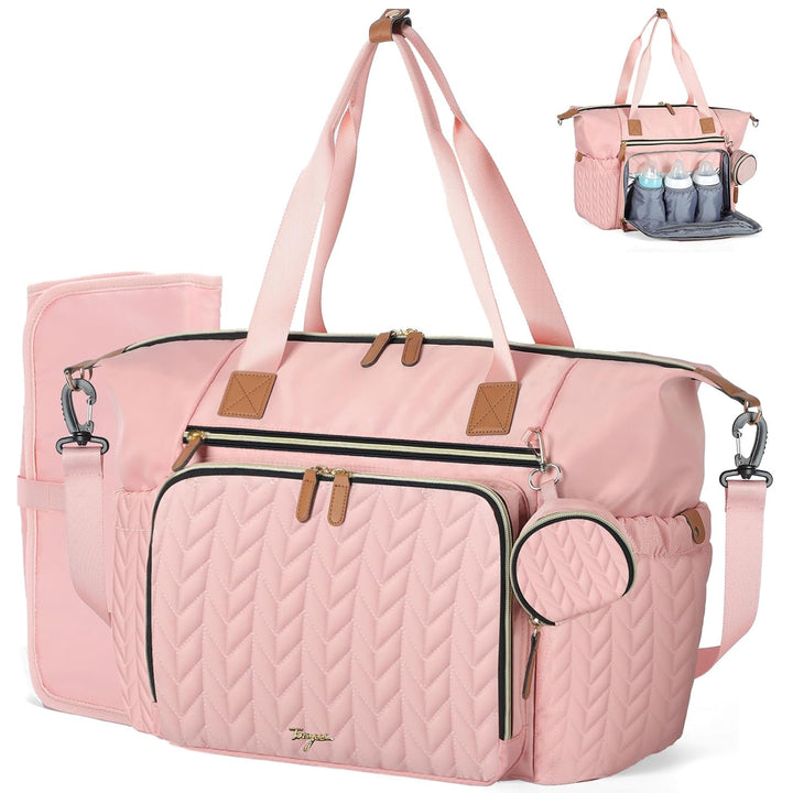 Diaper Bag Tote, Large Diaper Bags Waterproof, Hospital Bag for Labor Delivery, Baby Bag with Pacifier Case, Travel Diaper Tote with Changing Pad, Black