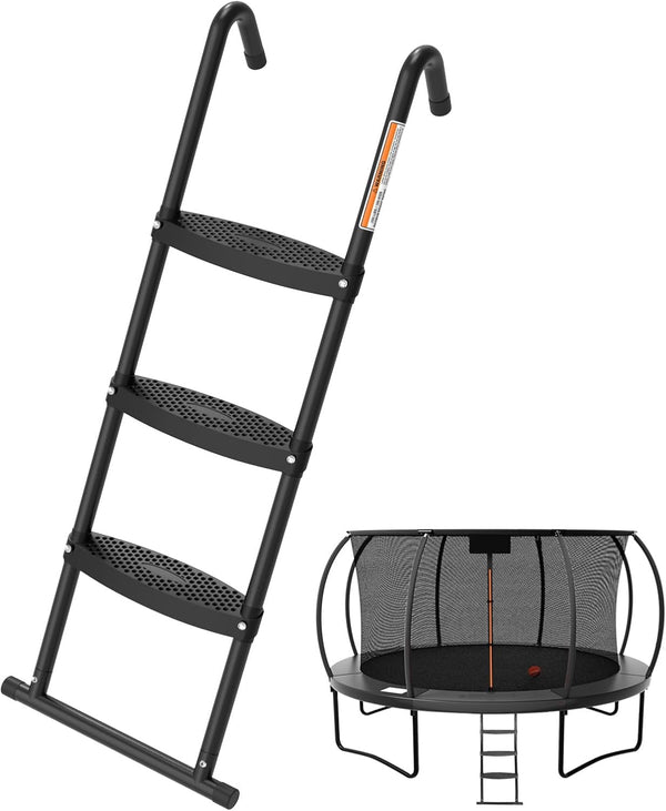 Trampoline Ladder, 3-Steps with Horizontal Wide Steps,Universal Hook,Trampoline Stairs, Trampoline Accessories for Kids,Black