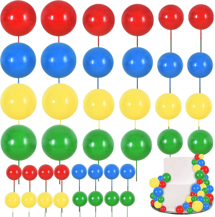 40 Pcs Mini Balls Cake Toppers - Foam Balls DIY Cake Topper Inserts for Birthday Wedding Baby Shower Anniversary Cake Decorations (Red Blue Yellow Green)